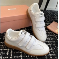 Perfect Miu Miu Wove-Embossed and Nappa Leather Sneakers with Velcro Strap White 1014006