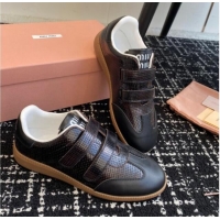 Good Quality Miu Miu Wove-Embossed and Nappa Leather Sneakers with Velcro Strap Black 1014009