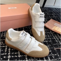 Pretty Style Miu Miu Nappa Leather and Suede Sneakers with Velcro Strap White/Beige 1014007