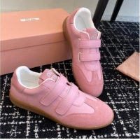 Best Grade Miu Miu Nappa Leather and Suede Sneakers with Velcro Strap Pink 1014008