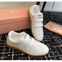 Best Price Miu Miu Nappa Leather Sneakers with Velcro Strap White 1014010