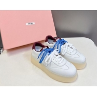 Unique Style Miu Miu Leather Platform Sneakers with Color Laces White/Burgundy 1014011