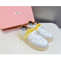 Good Looking Miu Miu Leather Platform Sneakers with Color Laces White/Brown 1014013