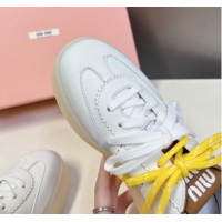 Good Looking Miu Miu Leather Platform Sneakers with Color Laces White/Brown 1014013