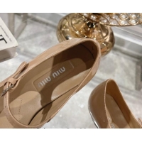 Durable Miu Miu Patent Leather Mary Janes Pumps with Buckle Beige 1014027