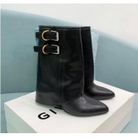 Unique Style Givenchy Shark Lock Buckles Wedge Ankle Boots 8.5cm in Leather Black 009096