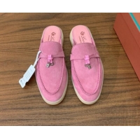 Durable Loro Piana Suede Flat Mules Peach Pink 812056