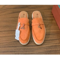 Leisure Loro Piana Suede Flat Mules Pale Orange 812060