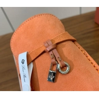 Leisure Loro Piana Suede Flat Mules Pale Orange 812060