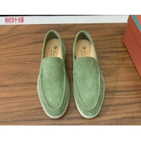 Stylish Loro Piana Suede Flat Loafers Leaf Green 812070