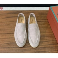 Buy Luxury Loro Piana Suede Flat Loafers Light Grey 812073