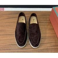 Good Quality Loro Piana Suede Flat Loafers Cofee Brown 812074