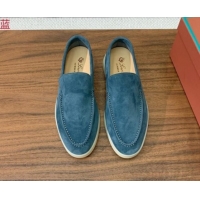 Grade Quality Loro Piana Suede Flat Loafers Fog Blue 812076