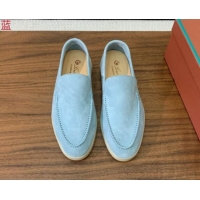 Low Price Loro Piana Suede Flat Loafers Light Blue 812077