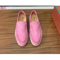 Luxury Loro Piana Suede Flat Loafers Peach Pink 812079