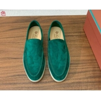 Cheap Price Loro Piana Suede Flat Loafers Deep Green 812080