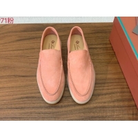 Buy Discount Loro Piana Suede Flat Loafers P71Pink 812081