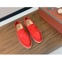 Best Product Loro Piana Suede Flat Loafers Watermelon Red 812082