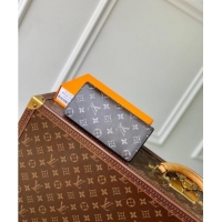 Top Design Louis Vuitton Mens Brazza Wallet in Black Brushed Monogram Leather M66540 2024