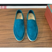 Top Design Loro Piana Suede Flat Loafers Stone Blue 812083