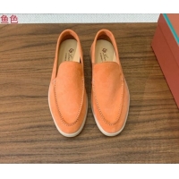 Good Quality Loro Piana Suede Flat Loafers Light Orange 812084