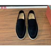 Most Popular Loro Piana Suede Flat Loafers Black 812085