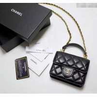 Top Grade Chanel Quilted Calfskin Clutch with Chain and Top Handle CH102210 Black 2024