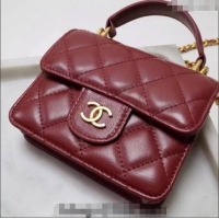 Luxury Cheap Chanel Quilted Calfskin Clutch with Chain and Top Handle CH102210 Red 2024