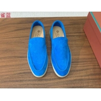 Best Grade Loro Piana Suede Flat Loafers Peacock Blue 812087