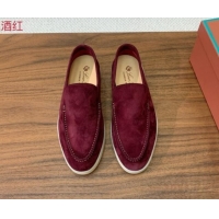 Best Price Loro Piana Suede Flat Loafers Dark Burgundy 812089