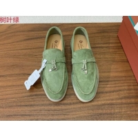 Good Looking Loro Piana Suede Flat Loafers with Charm Leaf Green 812093