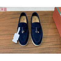 Leisure Loro Piana Suede Flat Loafers with Charm Deep Blue 0812096