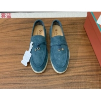 Purchase Loro Piana Suede Flat Loafers with Charm Fog Blue 812098