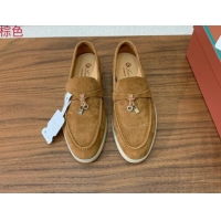 Low Price Loro Piana Suede Flat Loafers with Charm Brown 812100