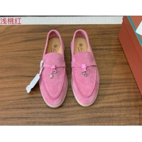 Good Quality Loro Piana Suede Flat Loafers with Charm Peachy Pink 812103