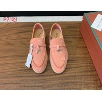 Pretty Style Loro Piana Suede Flat Loafers with Charm P71Pink 812105