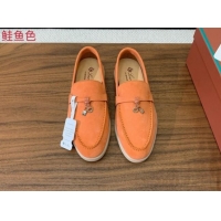 Popular Style Loro Piana Suede Flat Loafers with Charm Light Orange 812109