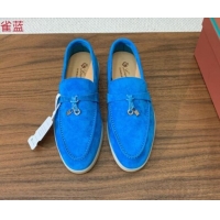 Low Cost Loro Piana Suede Flat Loafers with Charm Peacock Blue 812111