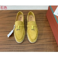 Luxurious Loro Piana Suede Flat Loafers with Charm Yellow 812113