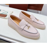 Best Price Loro Piana Grained Leather Loafers Light Pink 904087