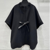 Best Cheap Loro Piana Cashmere Cape with Sheepskin Belt L101717 Black 2024