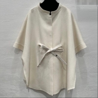 Top Quality Loro Piana Cashmere Cape with Sheepskin Belt L101719 White 2024