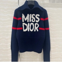 Pretty Style Dior Wool & Cashmere DiorAlps Mock Neck Sweater D101809 Blue 2024