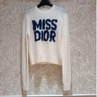 New Cheap Dior Miss Dior Cashmere & Silk Sweater CH101818 White/Blue 2024