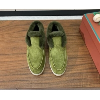 Charming Loro Piana High-top Loafers in Suede and Wool Fur LywGreen 011065