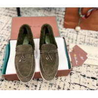 Good Looking Loro Piana Summer Charm Loafers in Suede and Rabbit Fur Dusty Green 011071