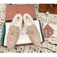 Unique Style Loro Piana Summer Charm Loafers in Suede and Rabbit Fur Nude 011075