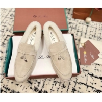 Big Discount Loro Piana Summer Charm Loafers in Suede and Rabbit Fur Light Beige 1011078