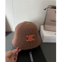 Top Design Celine Knit Bucket Hat with Stud Logo 1019020 Brown 2024