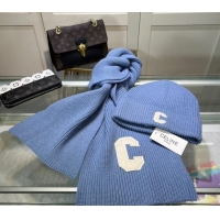 Cheapest Celine Knit Long Scarf and Hat Set 1021 Light Blue 2024